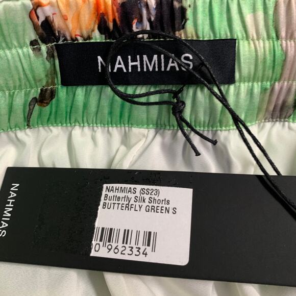 NAHMIAS SS23 S Butterflies Green Multi Color Print Silk Blend Drawstring Shorts - Picture 5 of 5